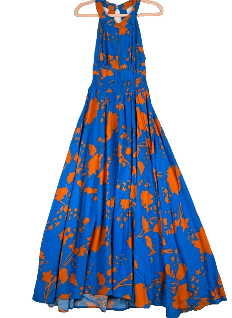 Anthropologie Blue Maxi Dress with Orange Floral Print